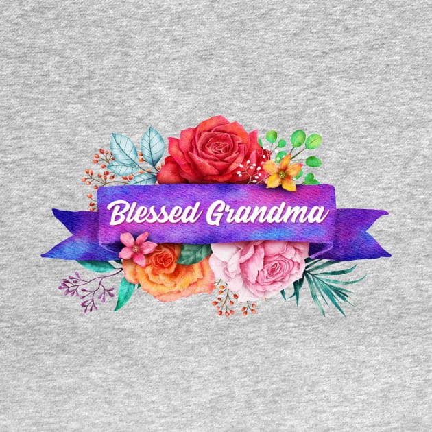 Blessed Grandma Floral Design with Watercolor Roses by g14u